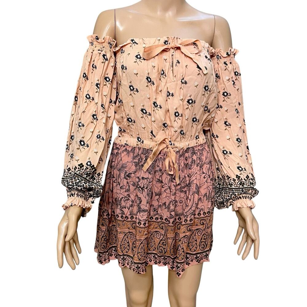 Spell Lionheart Off The Shoulder Mini Dress Small Boho Floral Woven Vacation